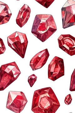 Flat style seamless ruby pattern, isolated on a white background.