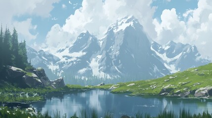 Majestic Mountain Landscape with Tranquil Lake