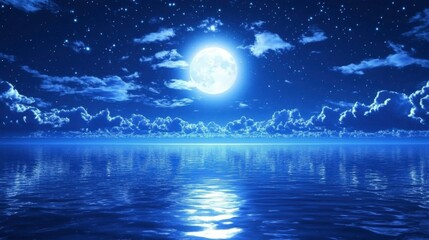 Serene Moonlit Ocean Under a Starry Sky