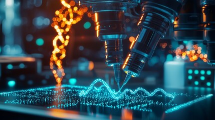 A close-up of advanced CRISPR tools manipulating DNA strands, with glowing molecular bonds and futuristic lab equipment in the background