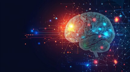 Human Brain Interface with AI : A conceptual image of a human brain connected to an AI interface, with neural pathways glowing and data streams flowing, representing brain-computer