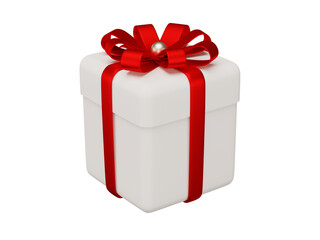 3D rendering white gift box with red ribbon isolated on transparent background, PNG file.