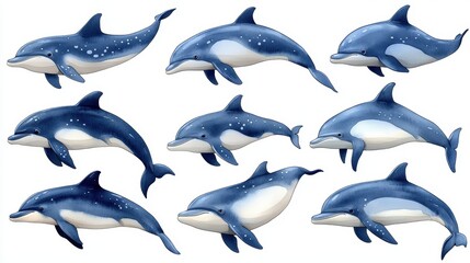 Fototapeta premium Nine spotted dolphins swimming.