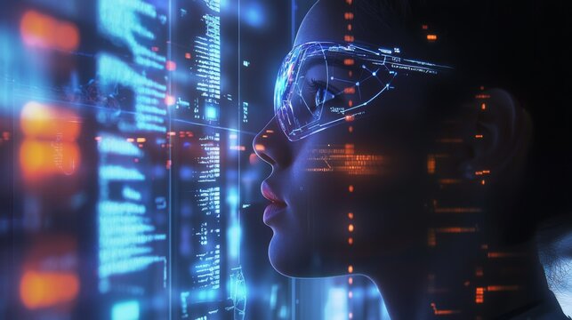 AI Learning from DNA : A holographic interface showing AI learning patterns based on DNA data