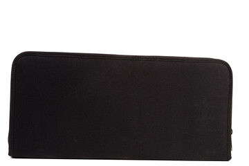 Black case made of coarse black fabric.