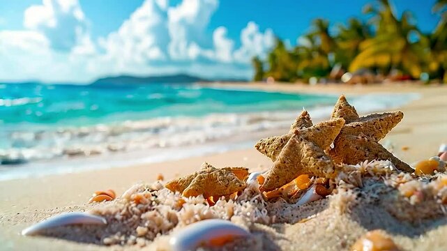 starfish  and  shells  on  a beach