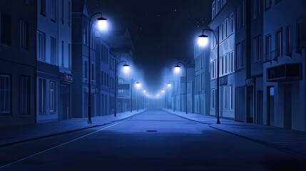 Fototapeta premium A Nighttime Street Scene With Streetlights and Buildings