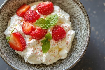 Whipped Cream Dessert with Strawberries and Mint