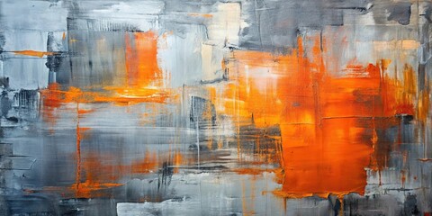 abstract modern art drawn with broad large strokes oil painting gray and orange colors Point of View