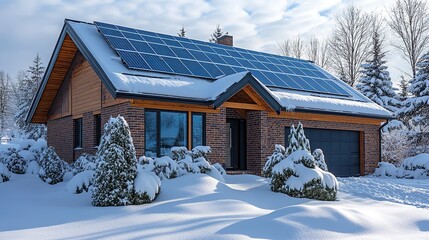 removing snow from solar panels to ensure maximum efficiency in sustainable energy generation during winter.stock image