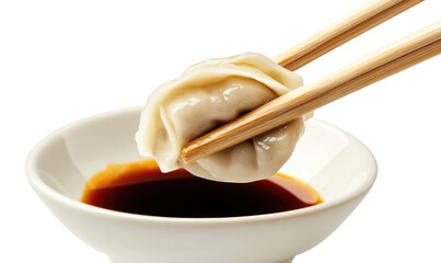 dumpling held with chopsticks on transparent background 