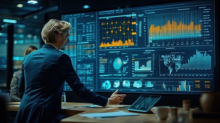 sales performance and profit strategic meeting charts and graphs display financial dat and market trends for effective decision making.image