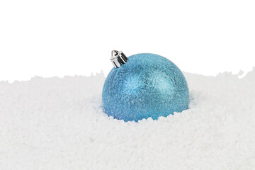 Blue Christmas ball on a blue ribbon.