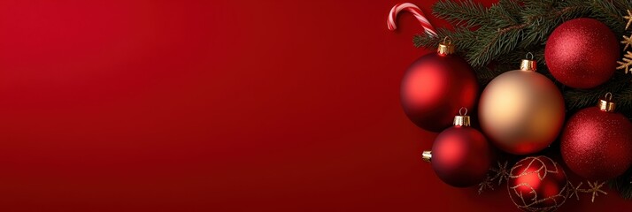 Festive Ornaments on Red Background for Christmas Celebration
