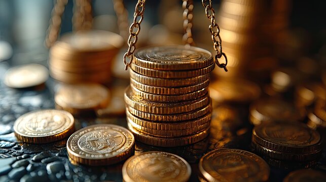 scales balancing coins symbolize wealth preservation and financial stability.stock image