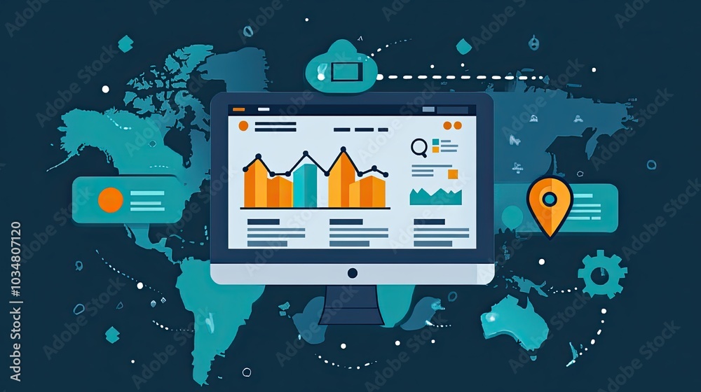 Poster seo graphic depicting search engine optimization results with website traffic analysis highlighting 