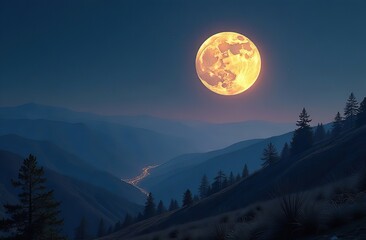 Full moon rising over hills