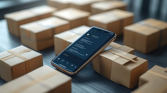 smartphone displaying delivery service app interface highlighting the convenience of written word delivery services and courier options.stock image