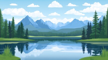 Fototapeta premium Tranquil Lake Landscape with Mountains and Trees
