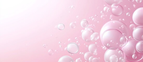 Close-up group small round bubbles floating pink background pastel
