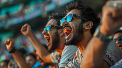 excited audience celebrating and screaming while watching cricket match at stadium