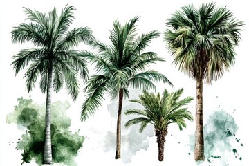Obraz premium Collection four different types palm trees are Green tree painted