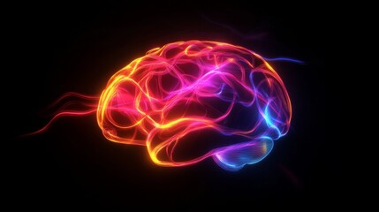 Digital illustration human brain center surrounded by 3d rendered