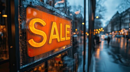 storefront glass doors with bold sale sign promoting seasonal discounts and attracting customers with special offers.image