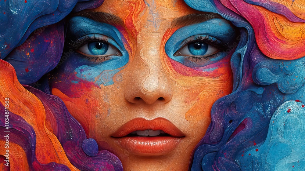 Poster stylized abstract face with intricate patterns and shapes representing artistic identity and self ex