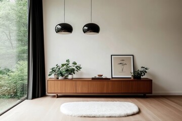 Modern living room large window left side has Stylish and creative