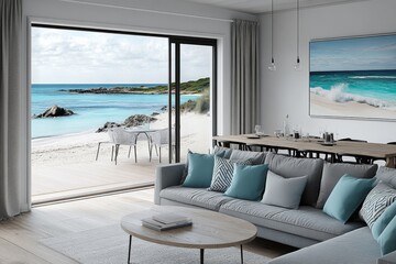 Fototapeta premium Modern living room large window that offers beautiful Dining