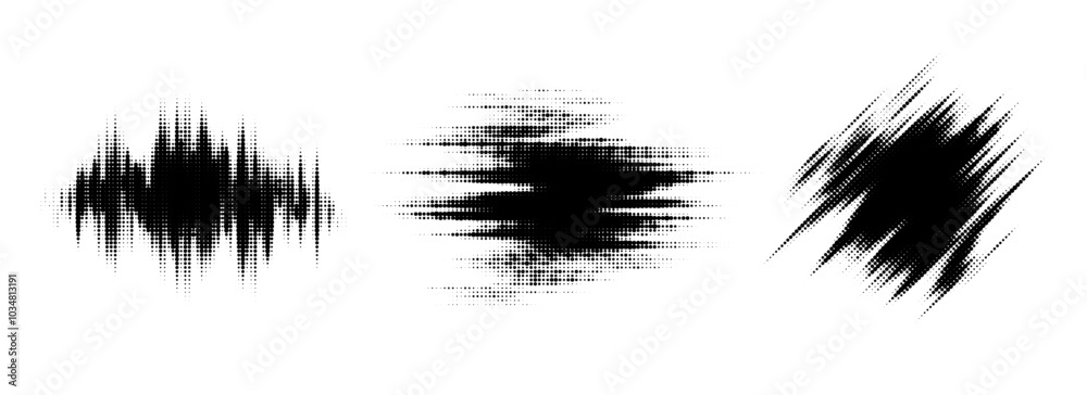 Poster glitch halftone line element set. dotted texture geometric form collection. grunge abstract comic po