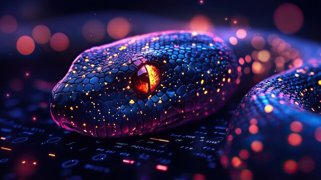 template design of python programming concept with snake and code snippets.illustration