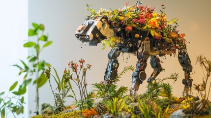 Fototapeta premium Robotics and Nature : A blend of robotics with natural elements like plants and animals