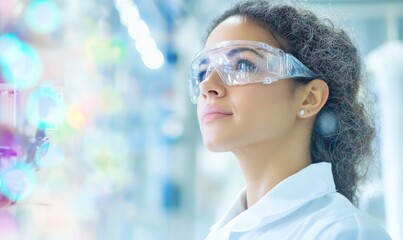 South Asian Female Engineer Wearing Safety Goggles in High-Tech Laboratory