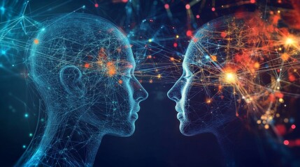 Two human heads facing each other their eyes Interplay of head