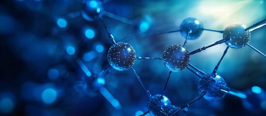 3D rendering molecular structure background deep blue color New proteomics research technologies