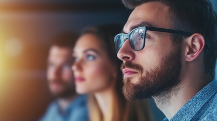 Focused individuals attending a presentation, showing engagement and interest in the topic discussed.