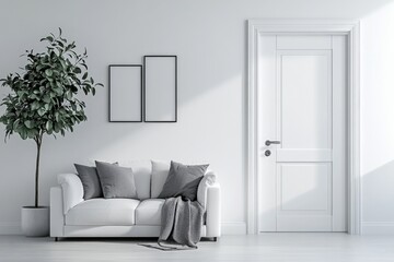 Modern minimalist living room white color scheme has interior