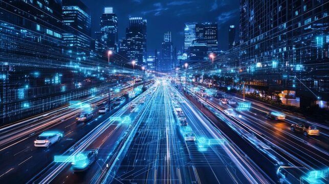 Smart City of the Future : A city powered by AI, with robots managing traffic, infrastructure, and health services