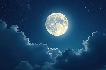Full moon in night starry sky