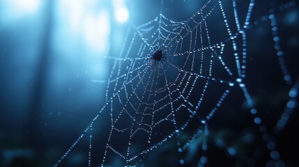 A haunting display of creepy spider webs framing a foggy background creates an eerie atmosphere perfect for Halloween-themed projects or horror stories.