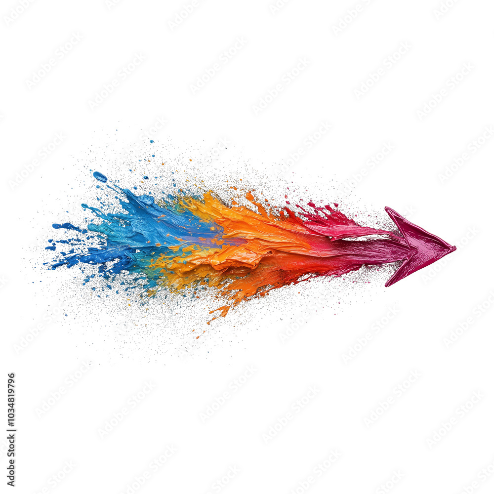Aufkleber colorful arrow design with vibrant splashes of paint in blue, orange, and pink, creating dynamic and