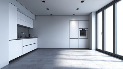 Modern Kitchen Interior with White Cabinets and Window