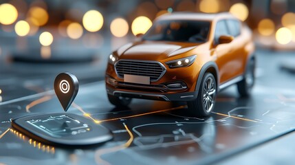 A sleek and advanced 3D futuristic vehicle equipped with a state of the art digital GPS navigation system