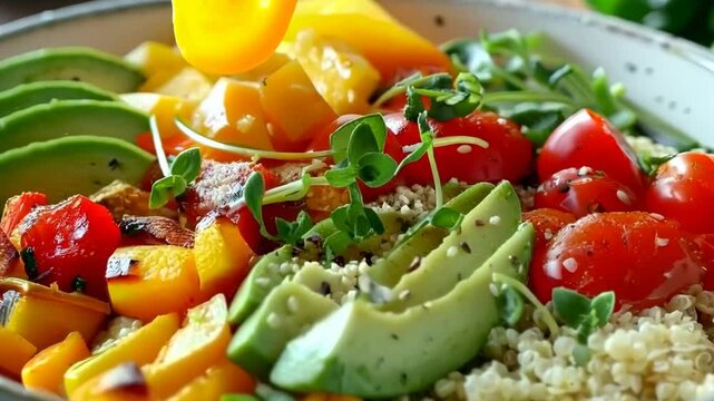 Roasted vegetable quinoa bowl with avocado, Video