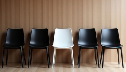 Obraz premium Chairs in a row with one white chair