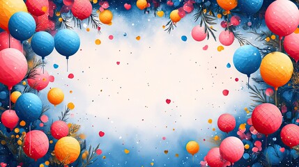 vibrant invitation banner for party featuring festive mood with colorful decorations and ample blank copy space for personalized text perfect for any celebration or event announcement.image
