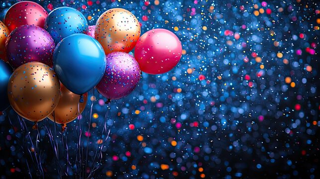 vibrant invitation banner for lively party showcasing festive celebration mood with colorful decorations balloons confetti and ample blank copy space for personalized text and event details