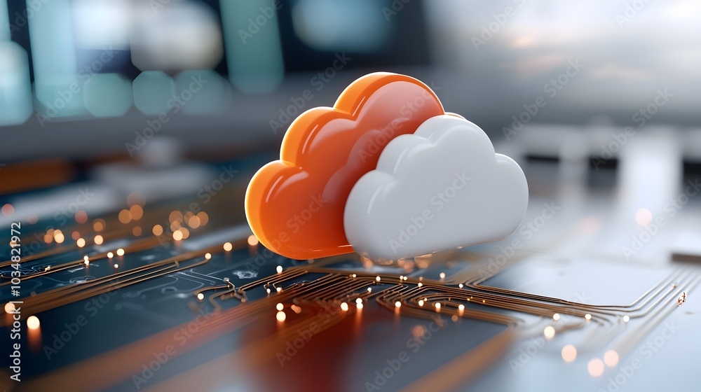 Wall mural modern interconnected 3d cloud like digital architecture with glowing nodes in a futuristic technolo